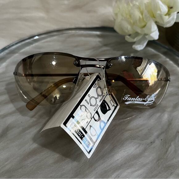 NEW Fantas-Eyes Y2K Square Oval Metal Half Rim Gradient Aviator Sunglasses NWT - Picture 8 of 14